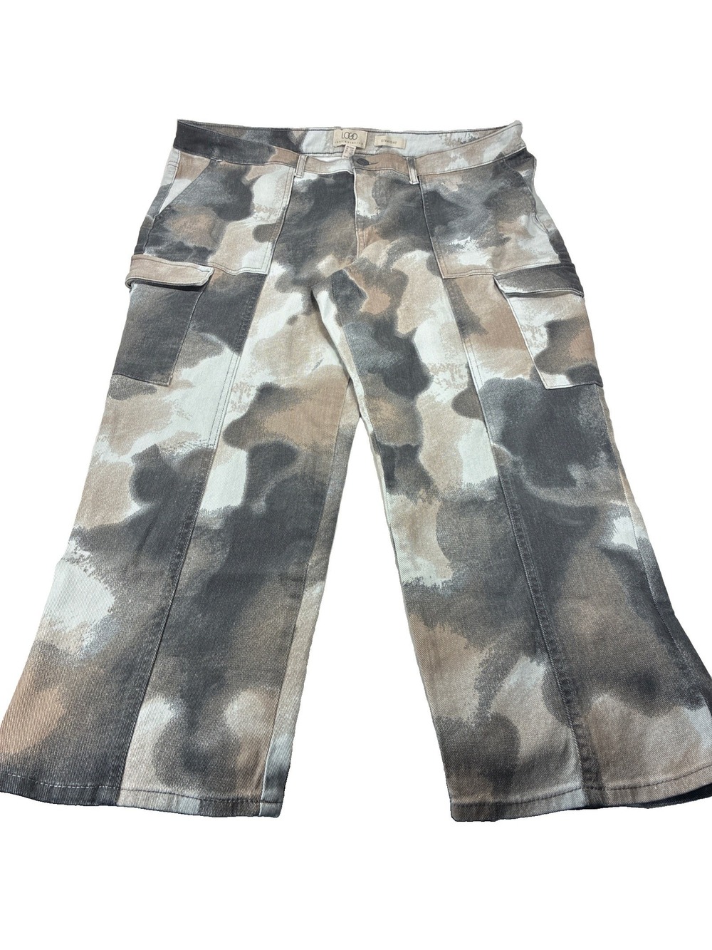NWOT Camo Cargo Pants LOGO Lori Goldstein Jeans 20WP Grunge Stretch denim Heavy
